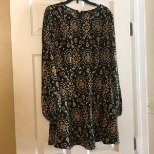 Green Mustard Print Fit Flare Dress Sm F21